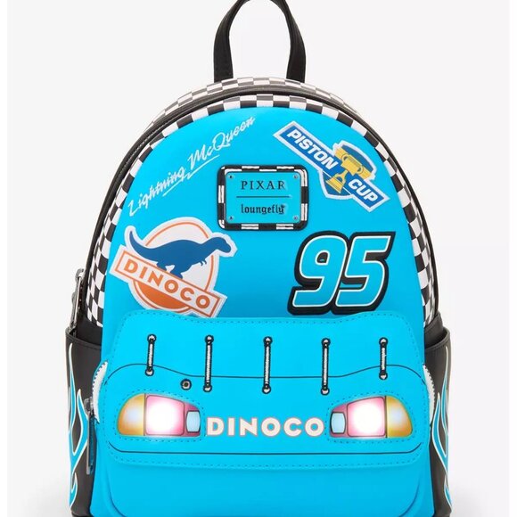 Loungefly Pixar Cars Lightning McQueen Dinoco Light-Up Backpack and Wallet Set - Picture 4 of 12